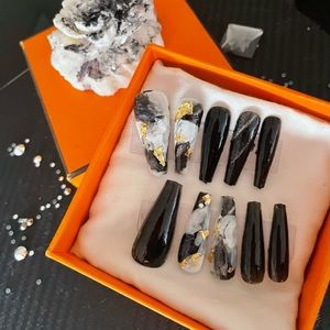 Black white marble press on nails